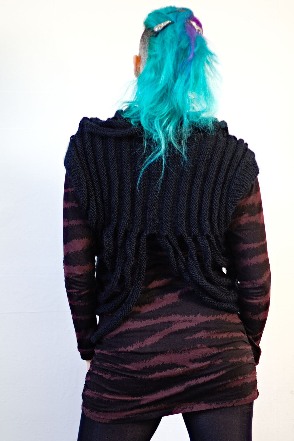 Zombie knitted vest & Crochet crop top of dreams - dystopian knit - Zebraspider Eco Anti-Fashion Blog