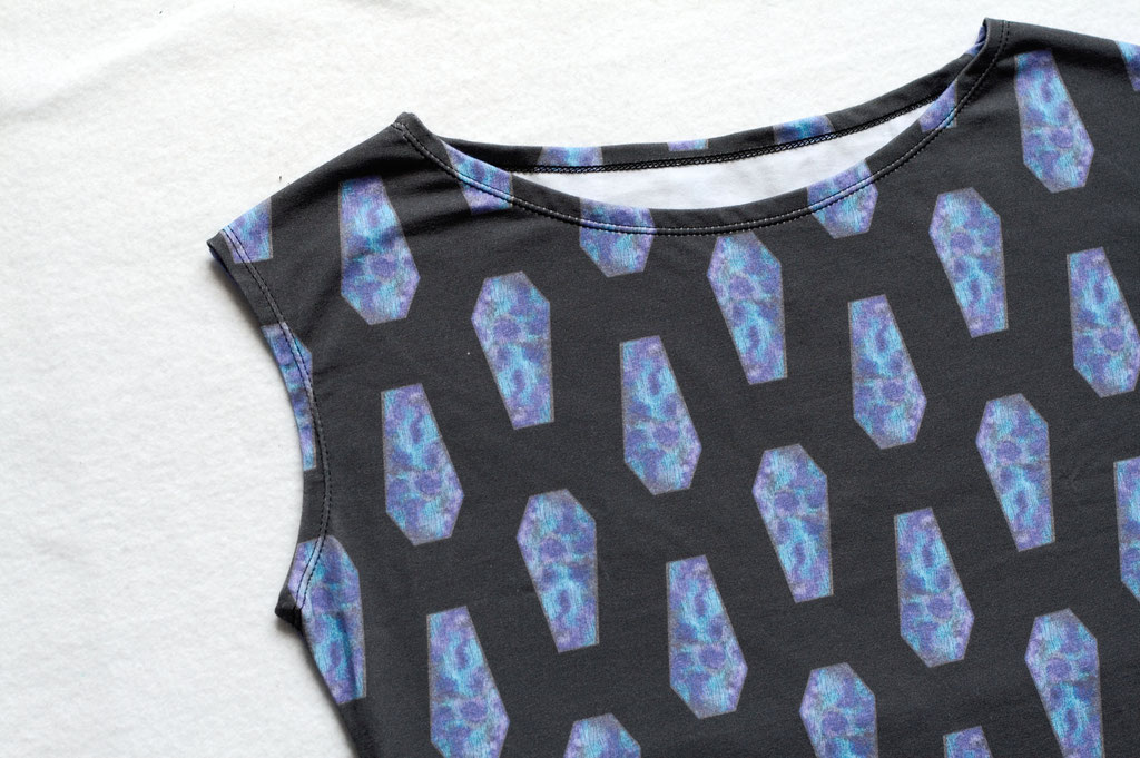 Bats, Bones and Coffins in the shop! - watercolour coffins print top - Zebraspider Eco Anti-Fashion