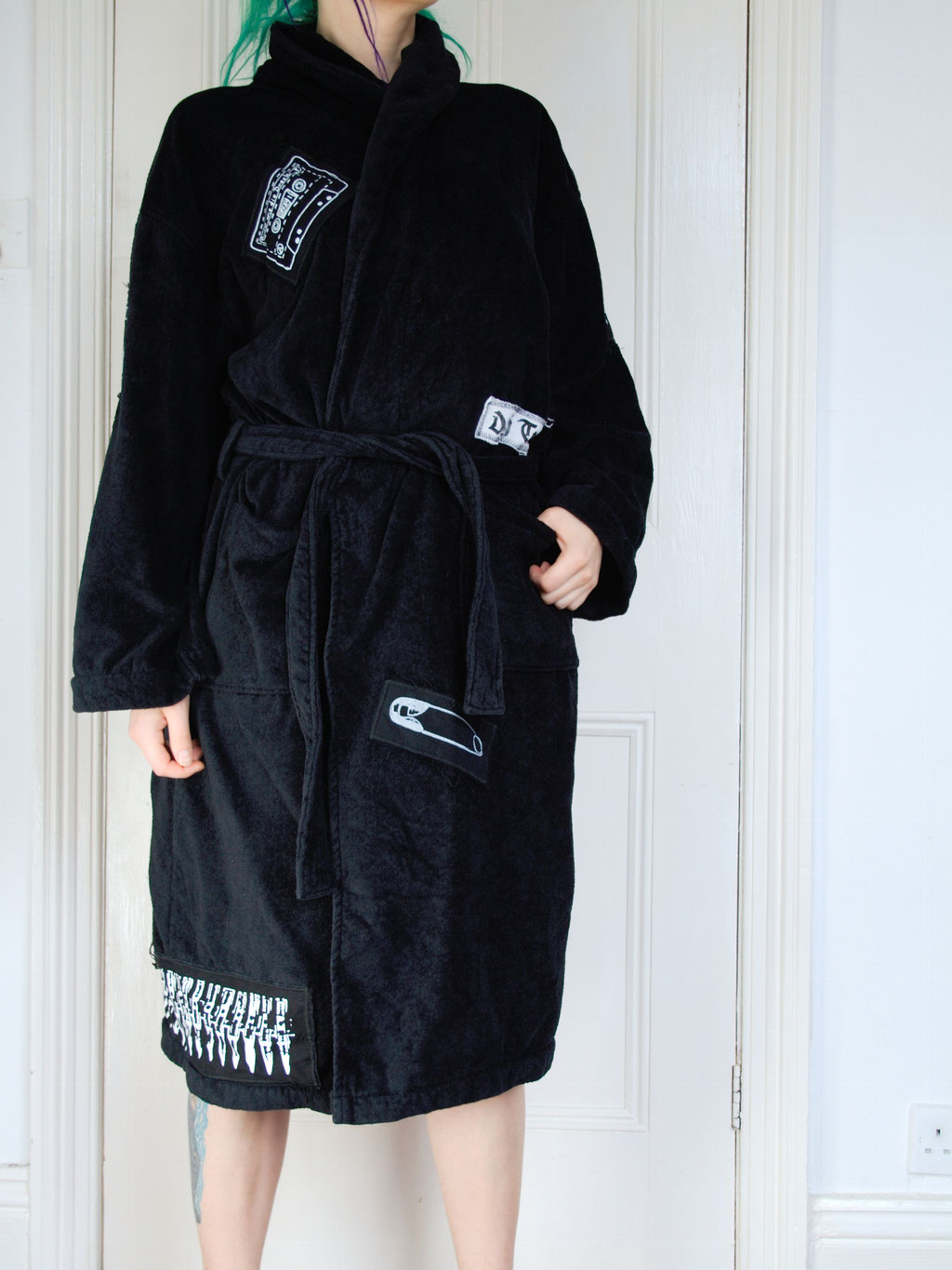 5 Unusual things that look better with patches - crust punk bathrobe front - Zebraspider Eco Anti-Fashion Blog