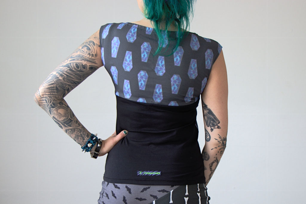 Bats, Bones and Coffins in the shop! - organic sleeveless coffin shirt - Zebraspider Eco Anti-Fashion