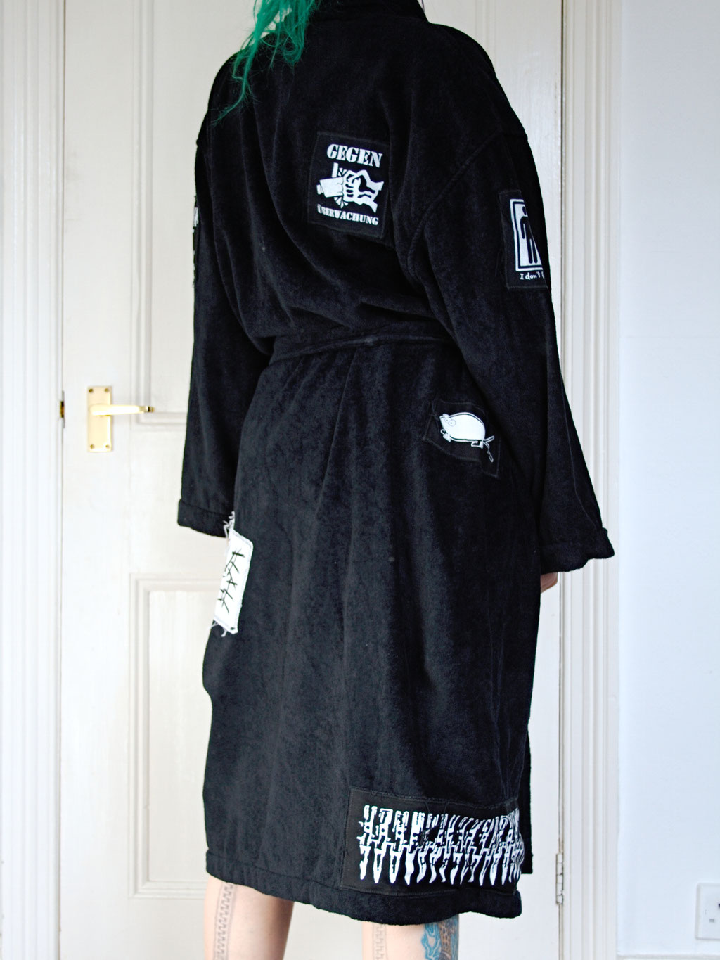 5 Unusual things that look better with patches - crust punk bathrobe back - Zebraspider Eco Anti-Fashion Blog