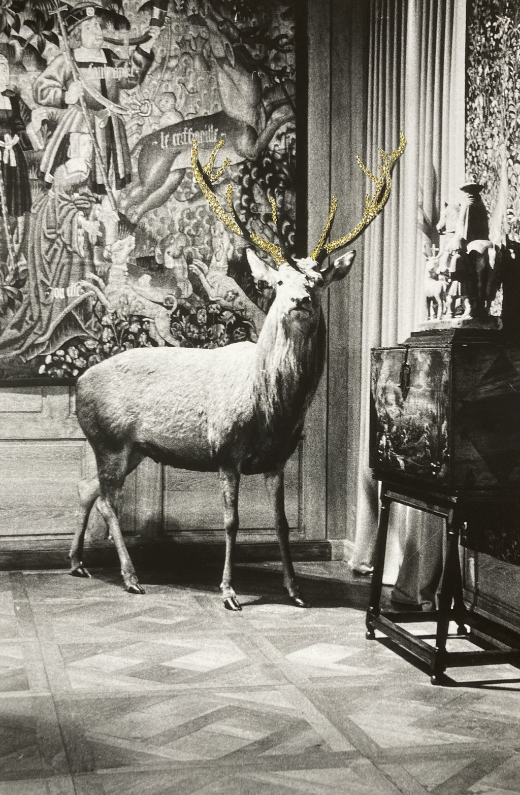 Géraldine de Montleau-Rigolleau, Le cerf, musée de la chasse Paris 2025, 24x30, tirage argentique d’auteur brodé au fil d’or, unique, 80€