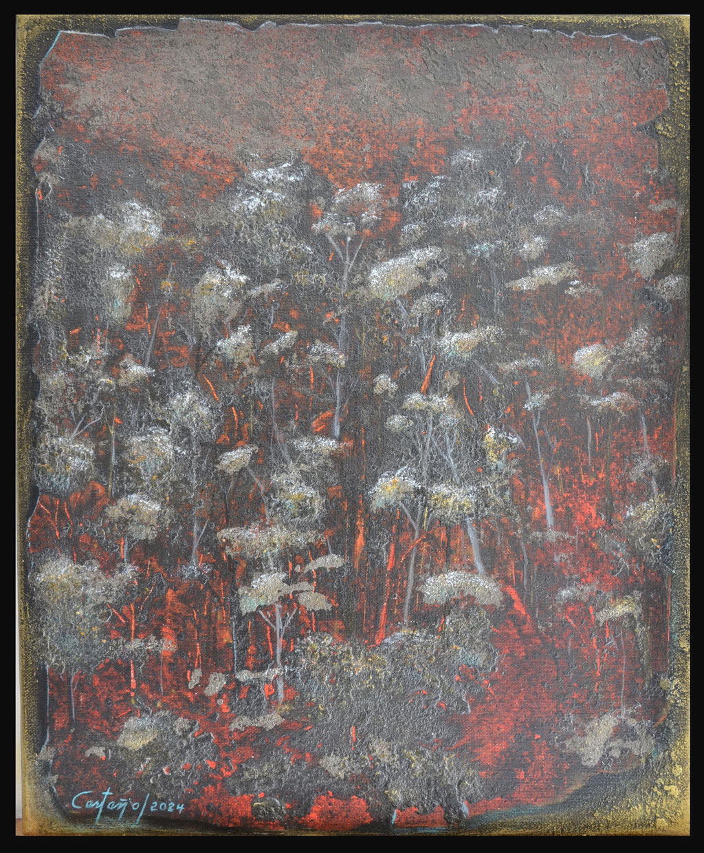 _Feu de Forêt No 1_Mixte_toile.46x38cm.Année2024.Prix550€