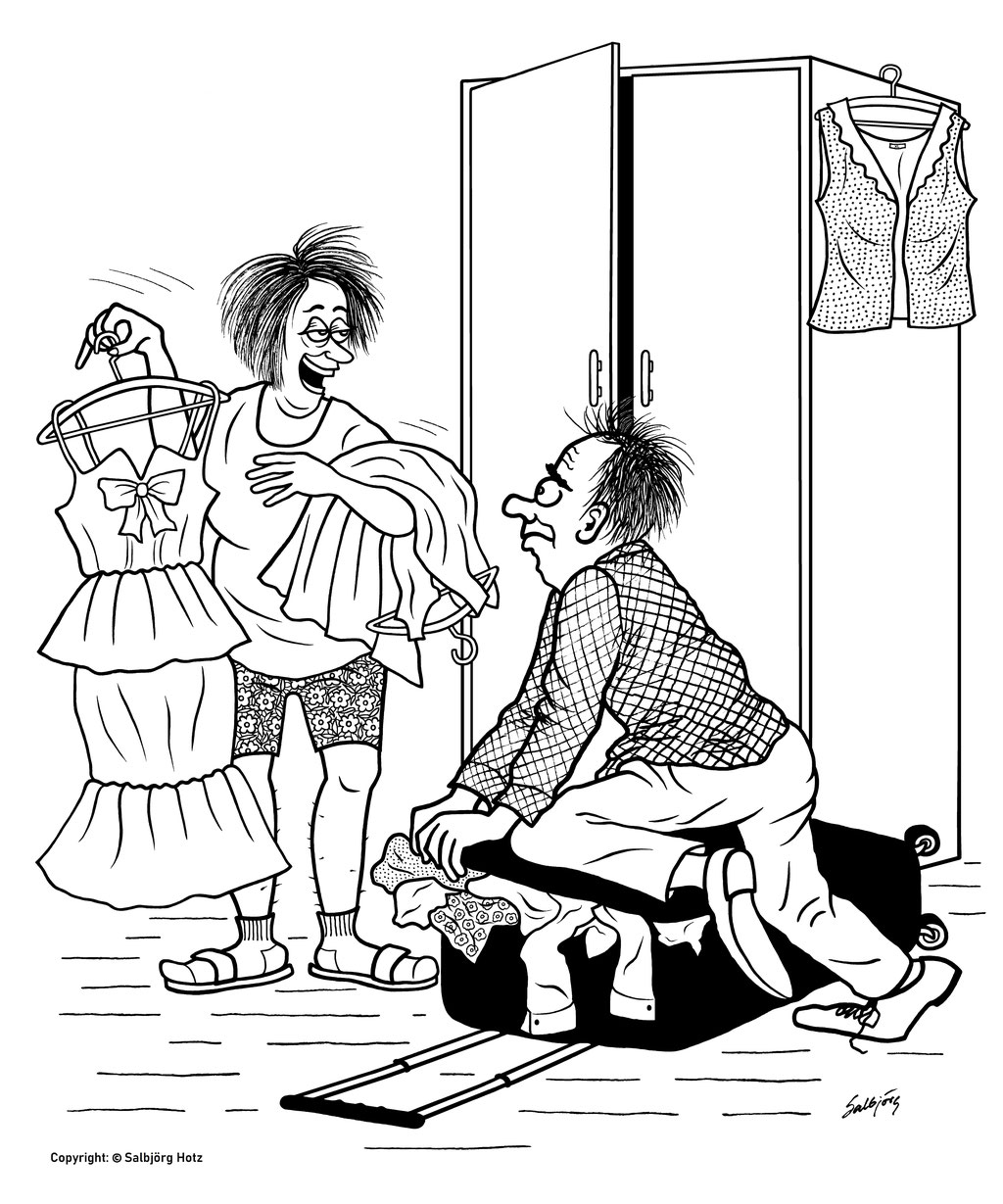 "Don't be so silly! There's enough room in the suitcase for my gala dress, you just have to want to pack it!"