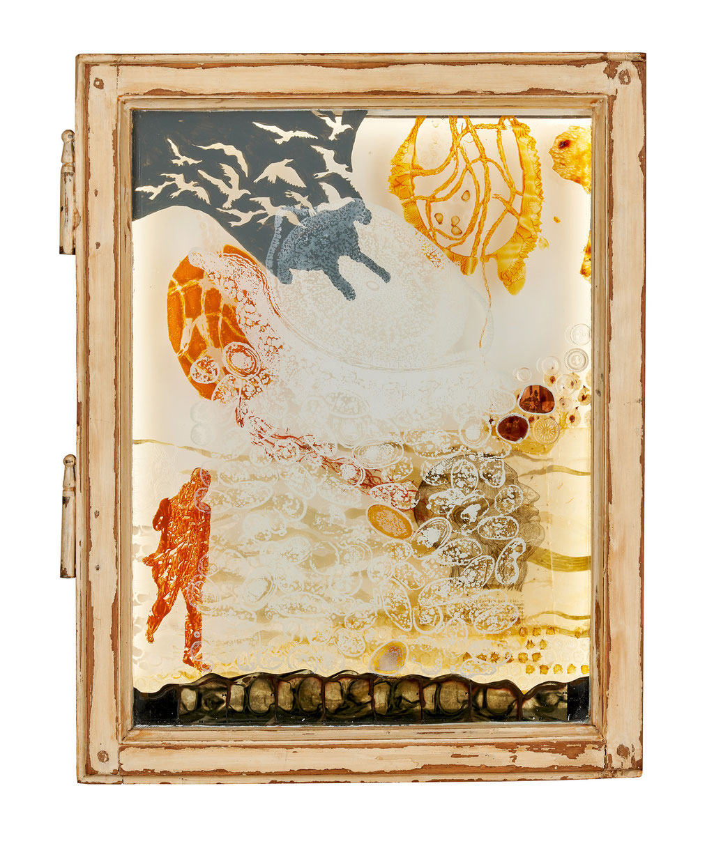 “Lichtobjekt 2 ” Mischtechnik/Glas/Plexiglas Bild und Leuchtkörper 2018