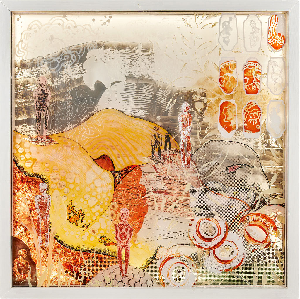 “Lichtobjekt 5 ” Mischtechnik/Glas/Plexiglas Bild und Leuchtkörper 2018