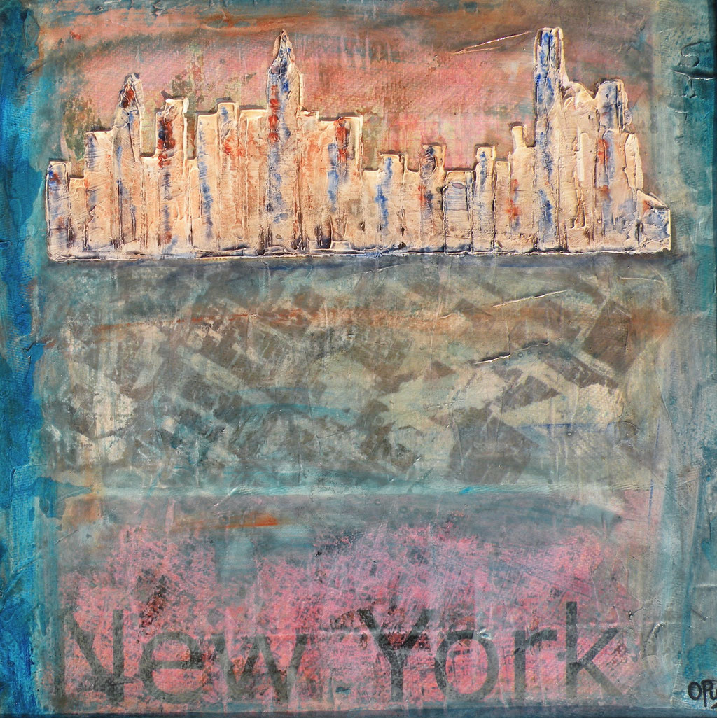 New York, 49 x 49cm, Mischtechnik auf Karton, 2013