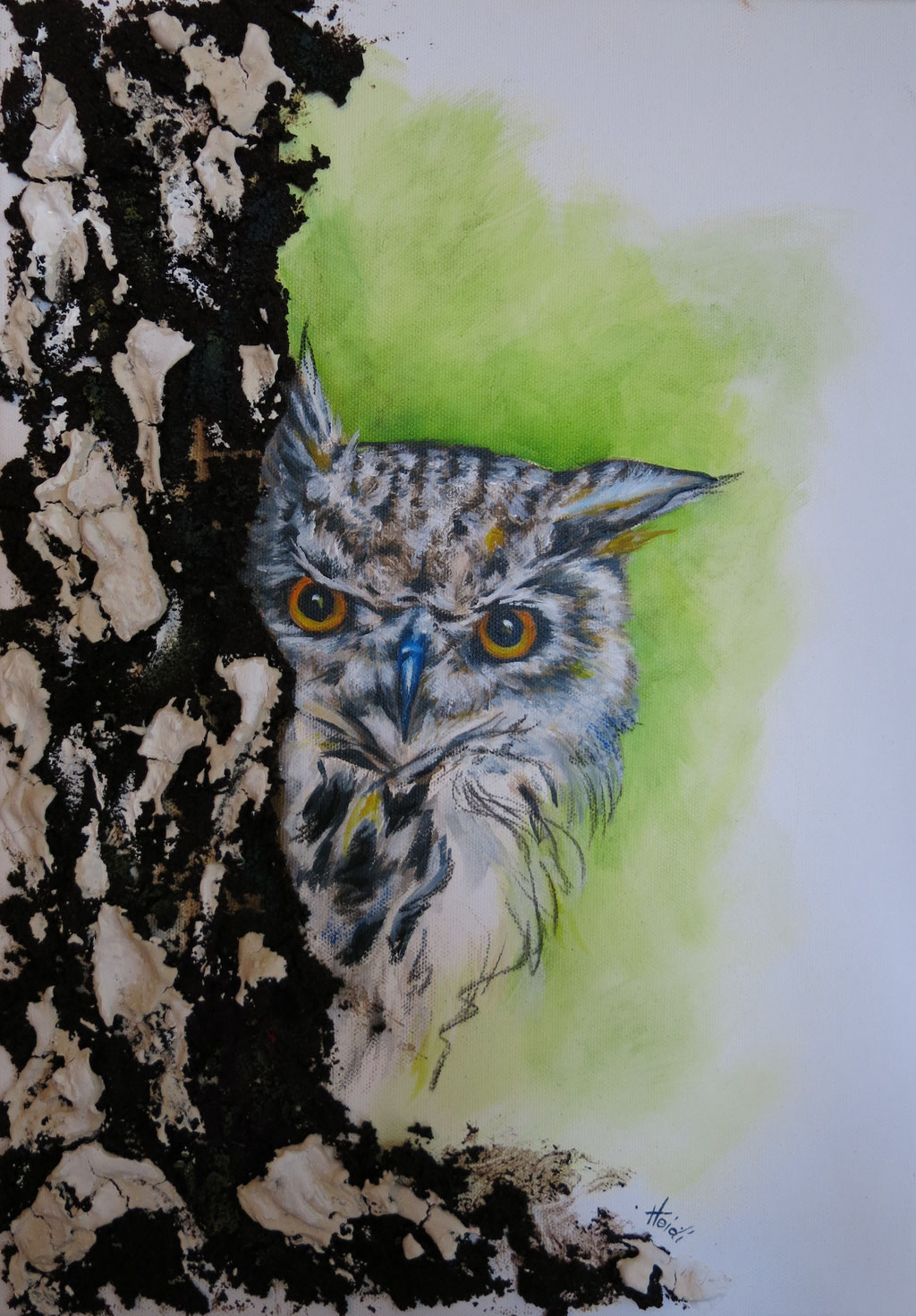 Hedwig 30x40 Kaffeesatz/Spachtelmasse/Acryl 2024     VERKAUFT