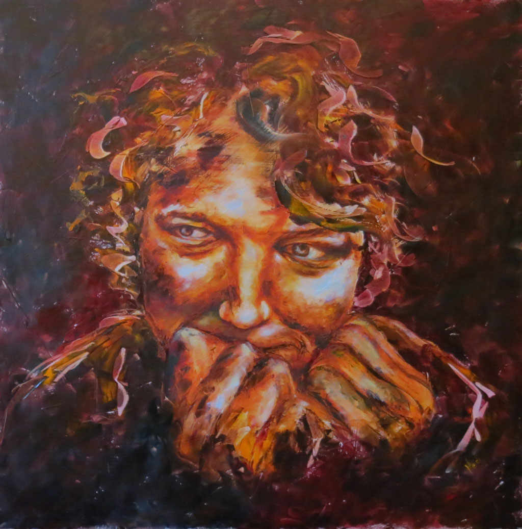 Portrait in rot 60x60 350,-