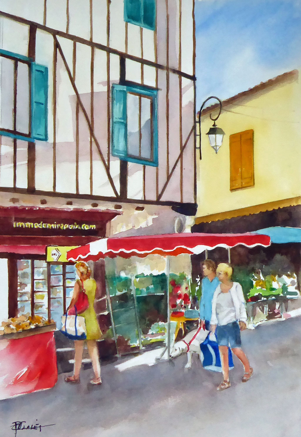 Le marché à Mirepoix - 67x55cm