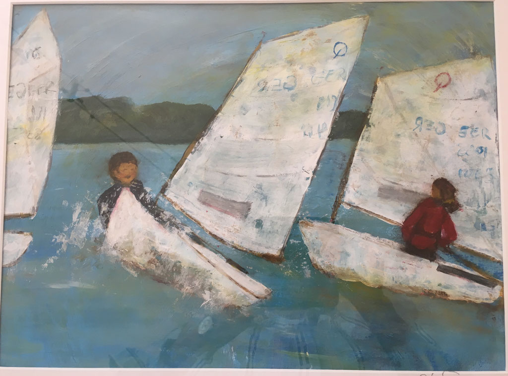 Opti Regatta vor Blankenese, Acryl auf Papier, 40 x 60 cm - nicht verfügbar