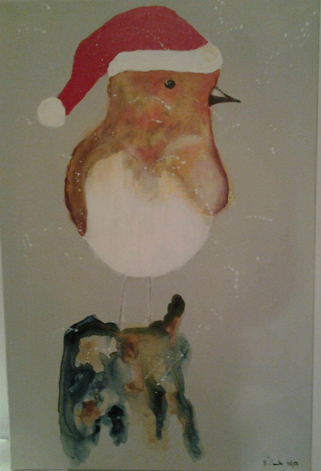 Weihnachtsvögelchen - nach Einer Vorlage, Acryl auf Leinwand 