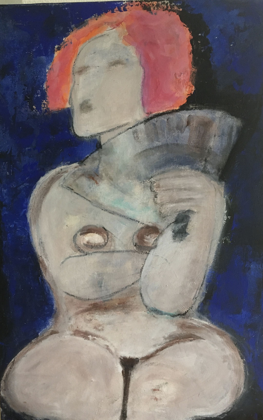 Frau mit Fächer, Übung Kunstunterricht , 40 x 60 cm, Acryl auf Leinwand 