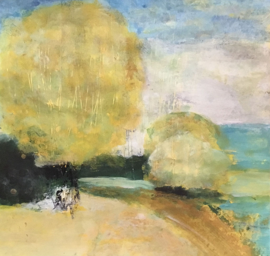 Landschaft 1, aus dem Kunstunterricht, Acryl auf Papier, 40 x 40 cm