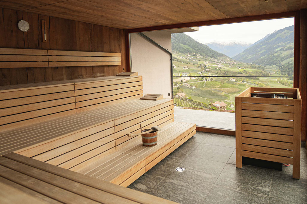 Panoramic sauna overlooking the vineyards at VINEA Suites & Apartments