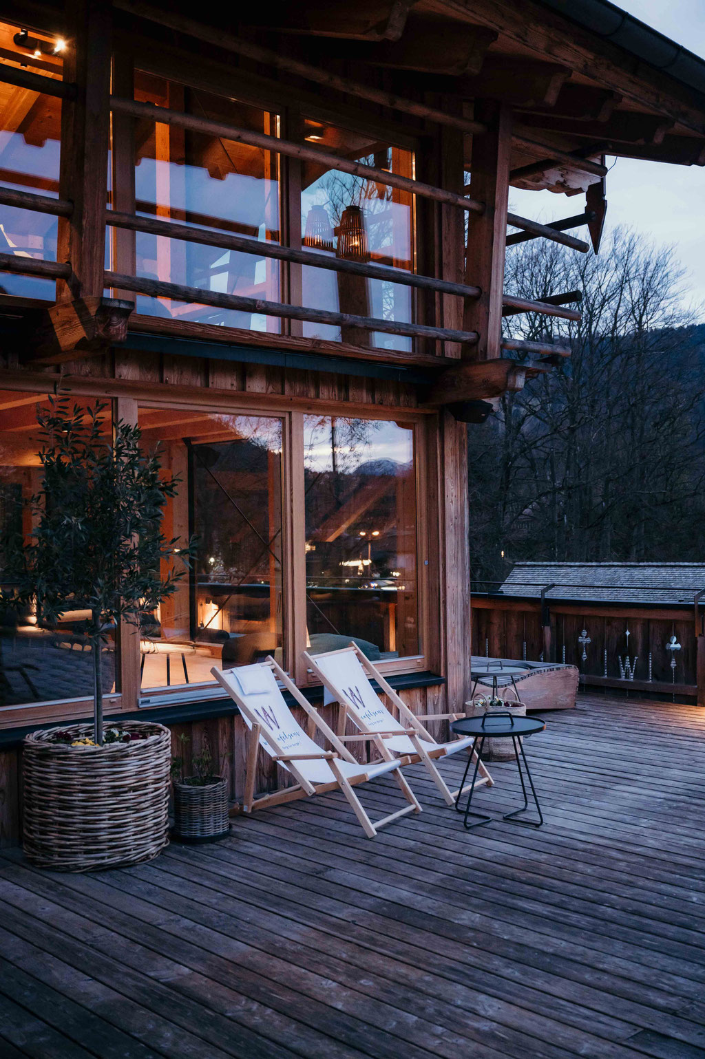 Exterior view of the spa building with terrace at Werdenfelserei, Bavaria