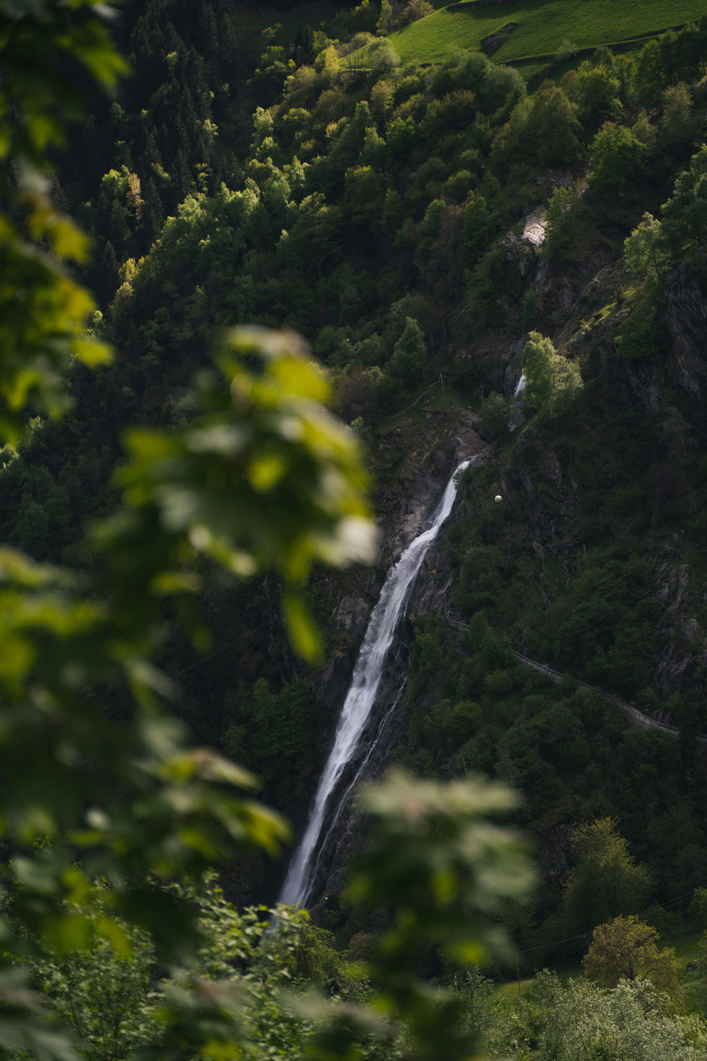 A view of the impressive Partschins Waterfall set amidst the green mountain landscape near the Hotel Mair in the village of Partschins, near Merano in South Tyrol. The unspoilt natural surroundings are ideal for walks and excursions into the South Tyrolea