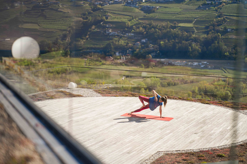 Rooftop yoga platform at VINEA Suites & Apartments, South Tyrol