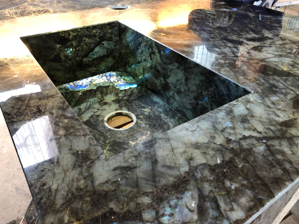 Also the sink is made from Labradorite Lemurian Blue