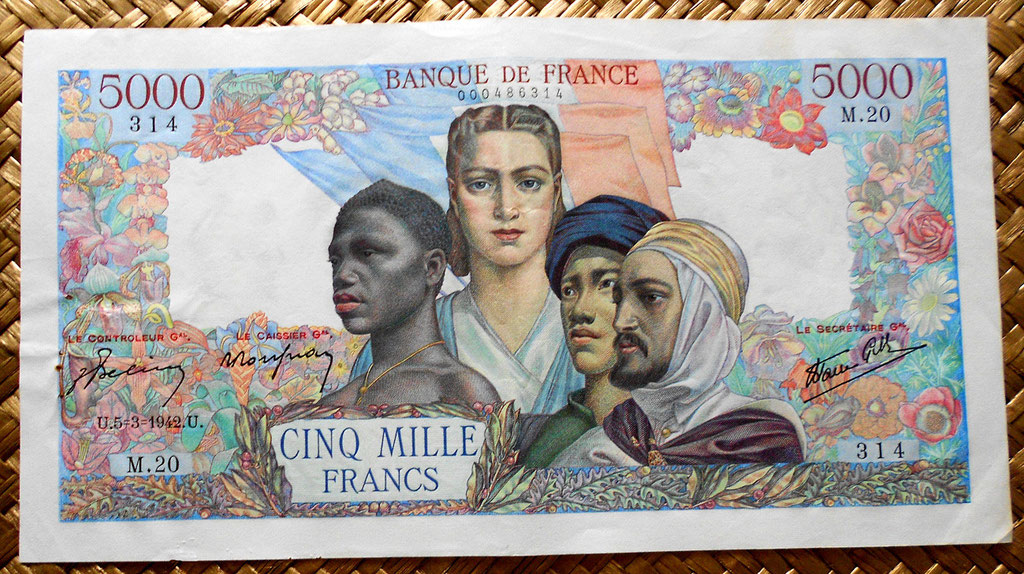 francia 5000 francos 1942 anverso