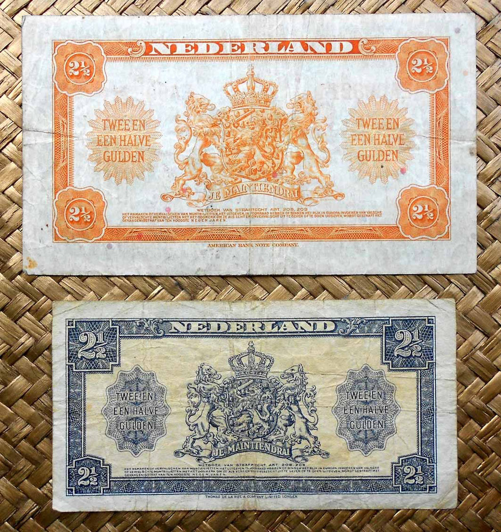 Holanda 2,5 gulden 1943 vs. 2,5 gulden 1945 reversos