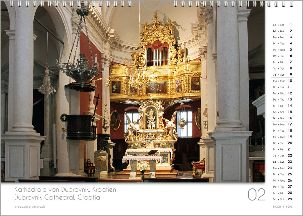 An organ calendar in the Bach Shop.