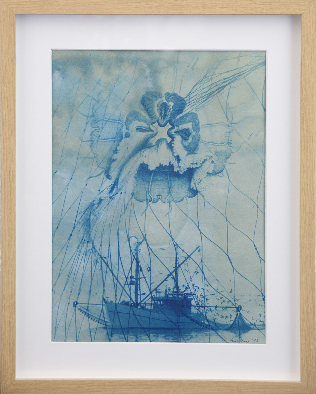 catch; 2025; Cyanotypie auf Aquarellpapier; 40/50 cm inkl. Rahmen