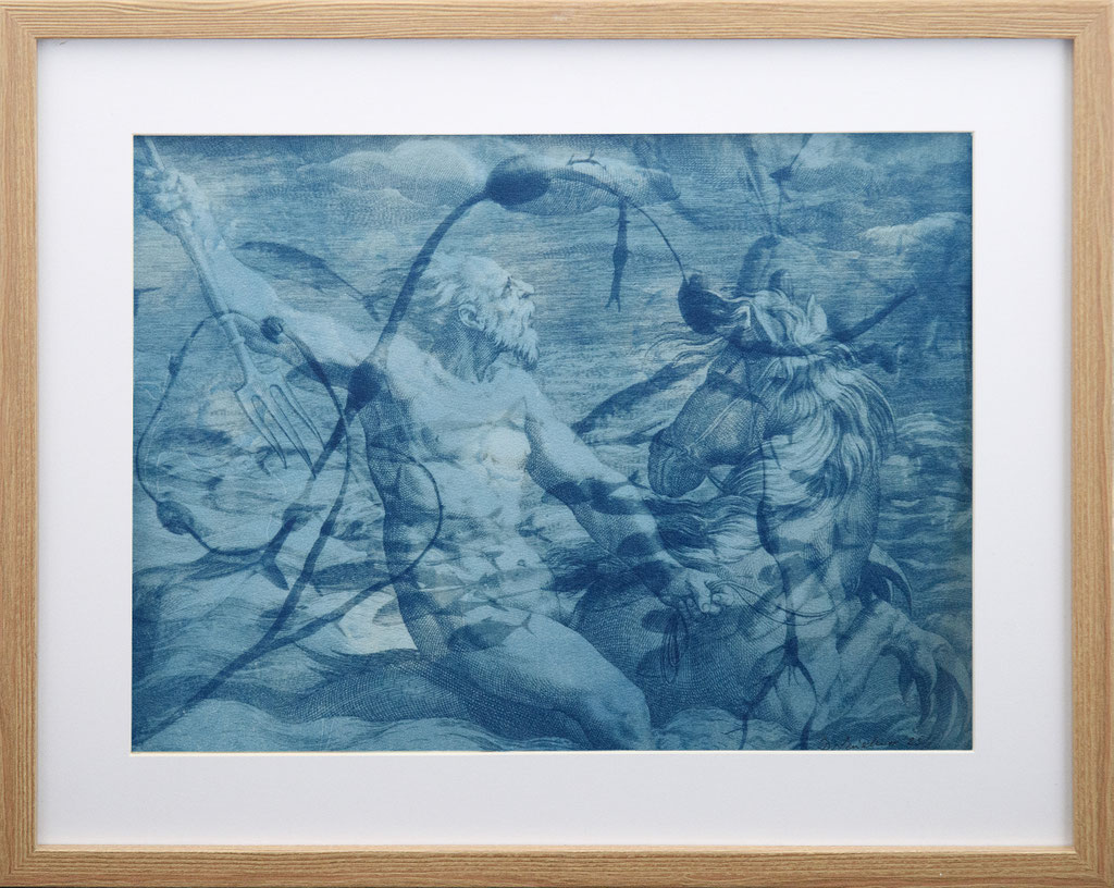 Neptun; 2025; Cyanotypie auf Aquarellpapier; 40/50 cm inkl. Rahmen