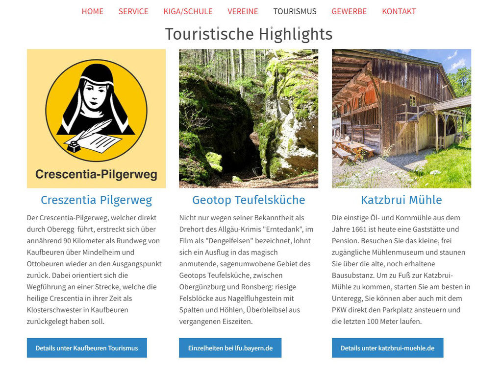 Webseite der Gemeinde Unteregg von websites-wolf.de