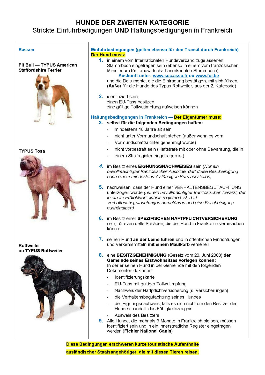 Rassenliste Frankreich, gefährliche Hunde