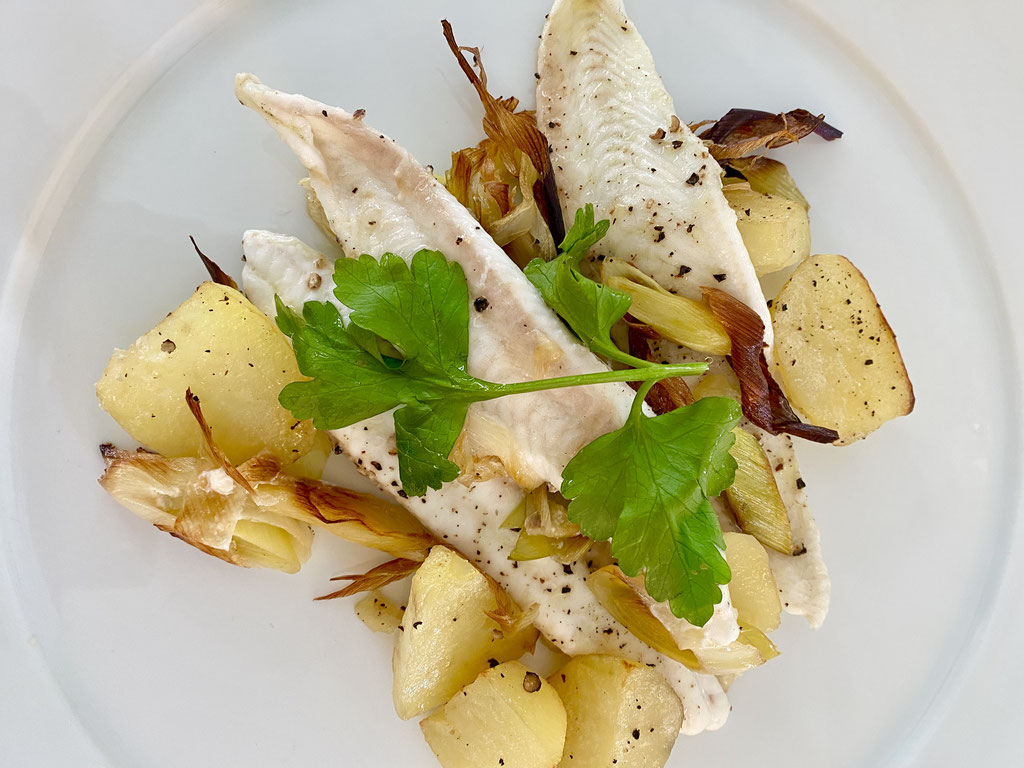 Baked Dover Sole with leaks by ZsL