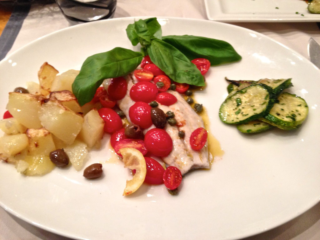 Fish Ligurian style with cherry tomatoes, basil and vegetables by ZsL  