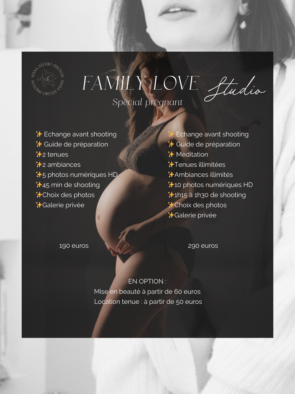 Shooting grossesse femme enceinte en studio à Saint-Nazaire la Baule Guérande Nantes