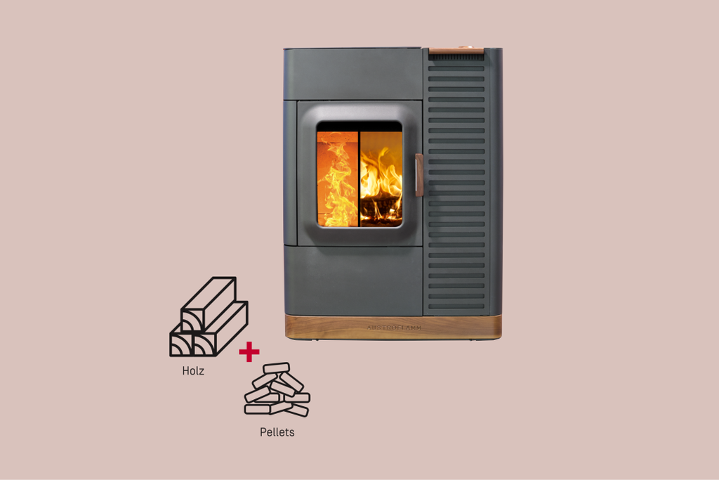 Poêle mixte à bois et à granulés feu