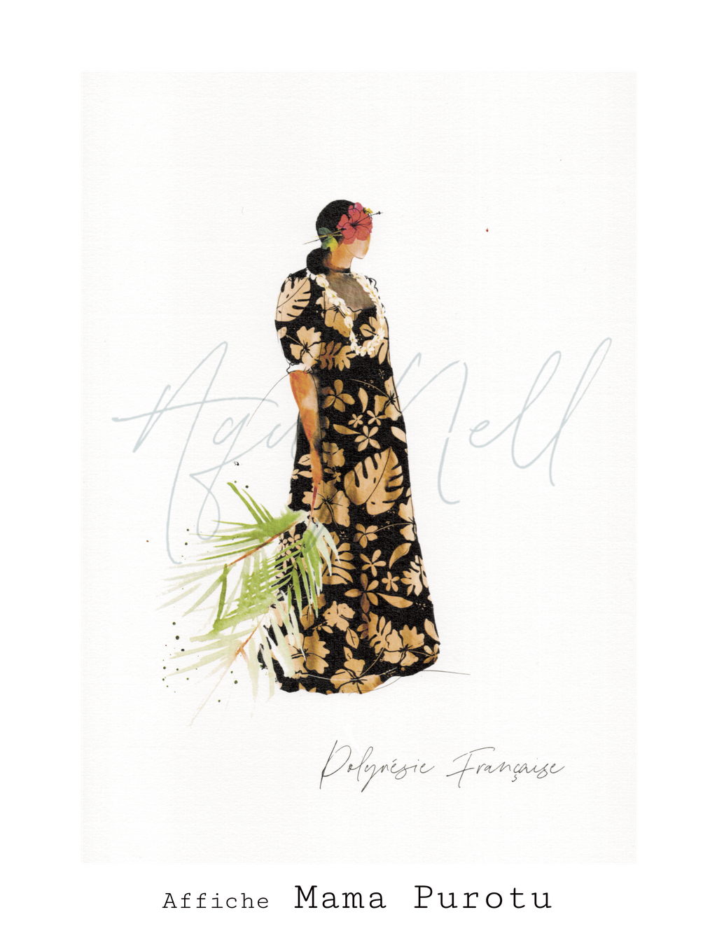 Affiche tahitienne aquarelle "Mama Purotu" Aquanell