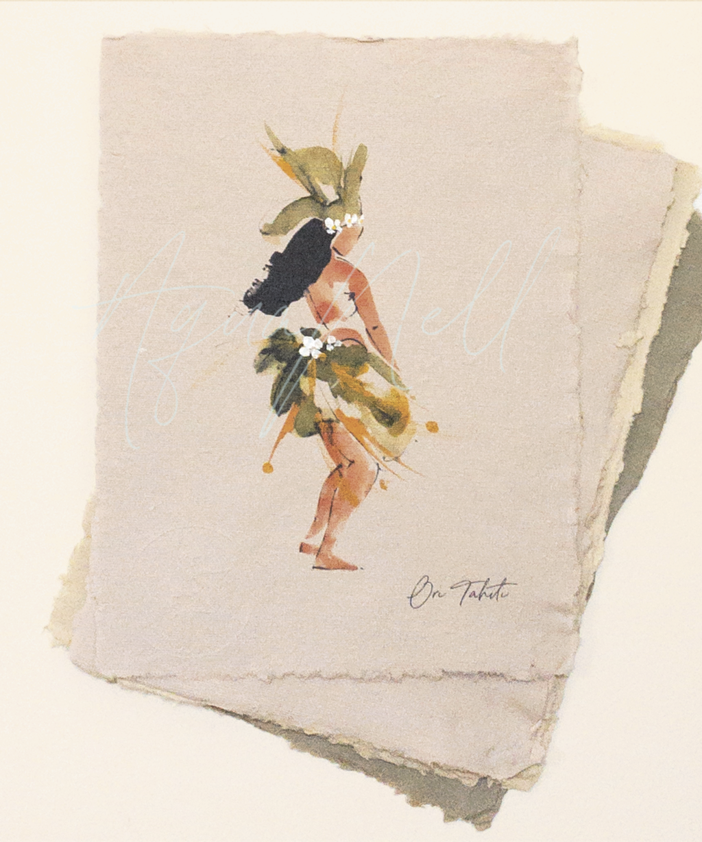 Tirage papier fait main Danseuse tahitienne Aquanell