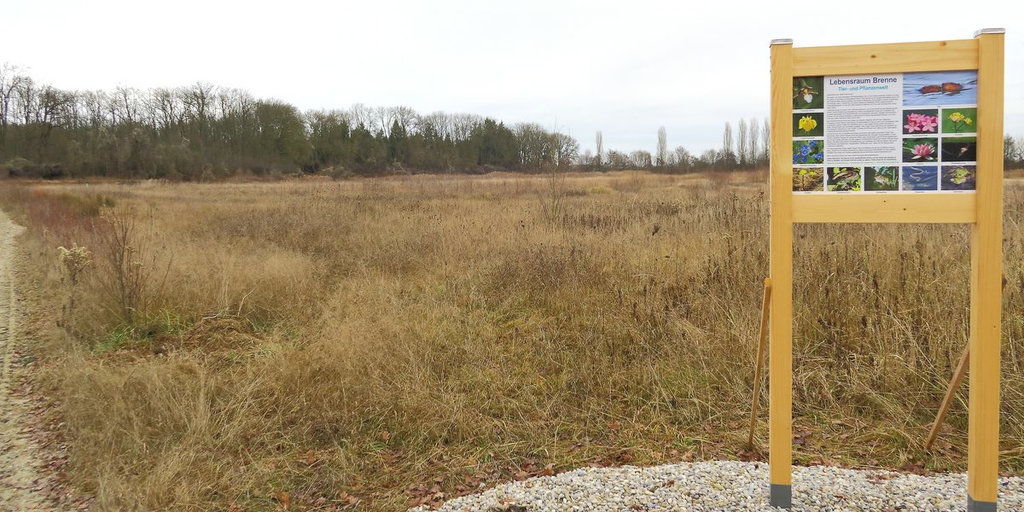 Biotop Brandstadel mit einer der Informationstafeln über den Lebensraum Brenne