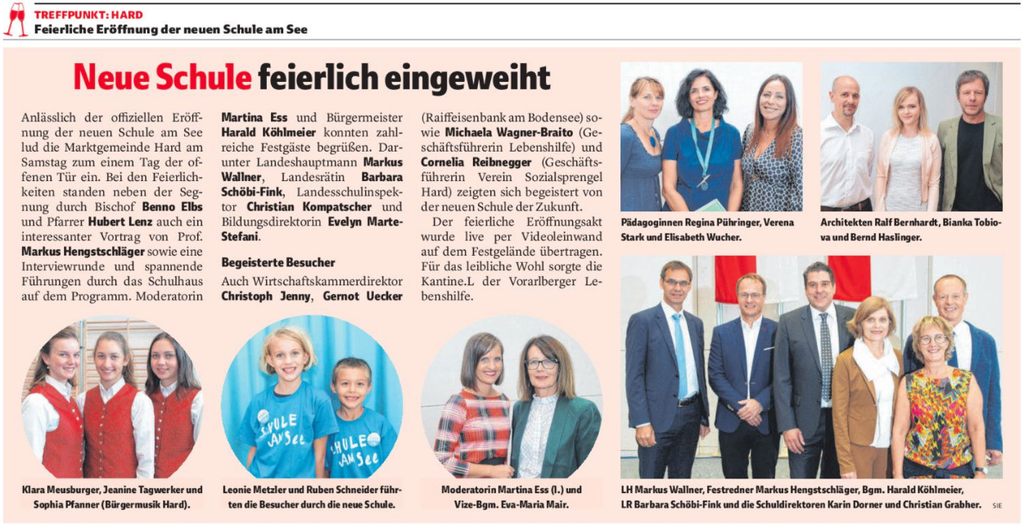 Eröffnung Schule am See in Hard I Vorarlberger Nachrichten (September 2018)