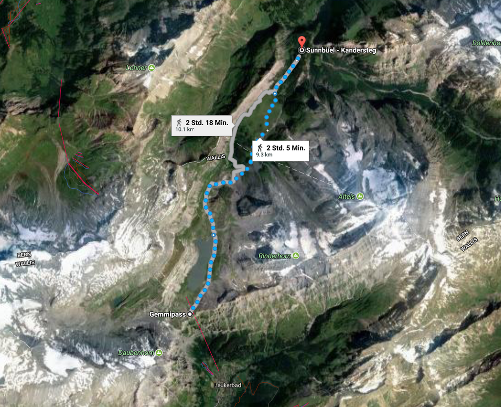 Wanderoute Gemmipass - Schwarebach - Sunnbuel Luftseilbahn