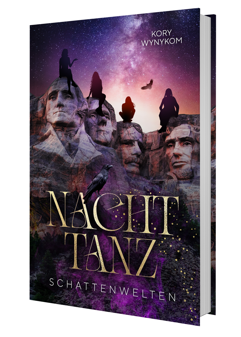Das Cover des Romans Nachttanz: Schattenwelten mit mystischem Nachthimmel am Mount Rushmore (Paperbackausgabe)