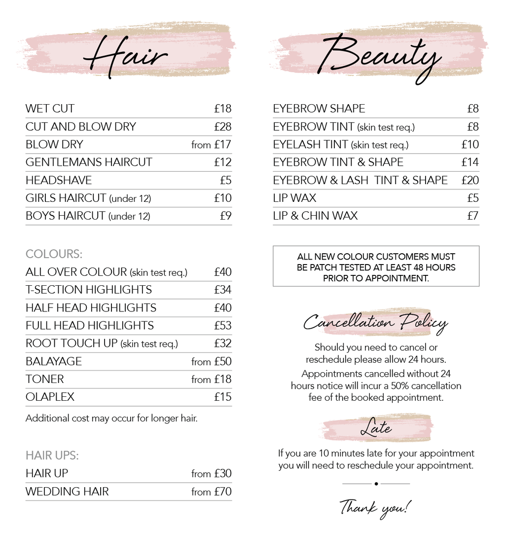 Beauty business price list design