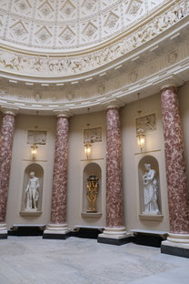 Section of round hall with marble columns and sculpture niches at Stowe House.