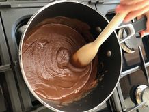 Heating and stirring to melt all ingredients for easter nests