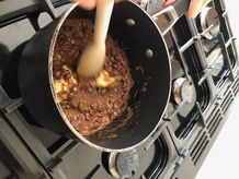 Melting the ingredients to make easter nests