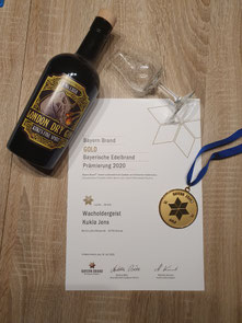 Prämierung Bayern Brand 2020 Gold Kuki´s Fine Spirit