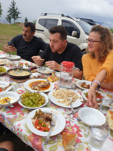 Nurten, Sinan and Sinans dad invited us for food.