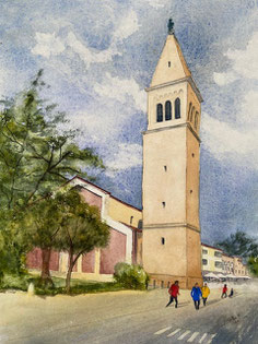 Novigrad Kirchturm Aquarell