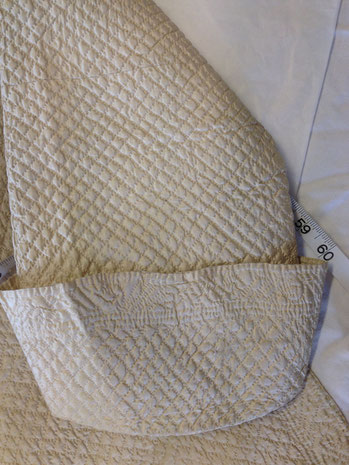 C18th quilted bedgown, showing cuff. BATMC 97.18 (loan)