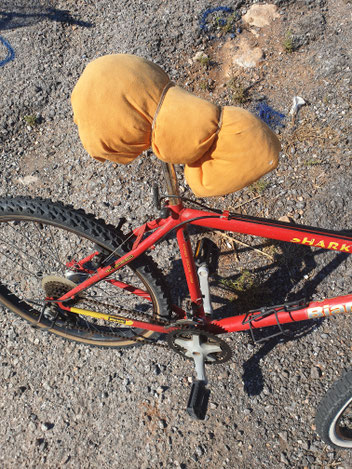 The not so comfortable bike with a pillow as a sattle