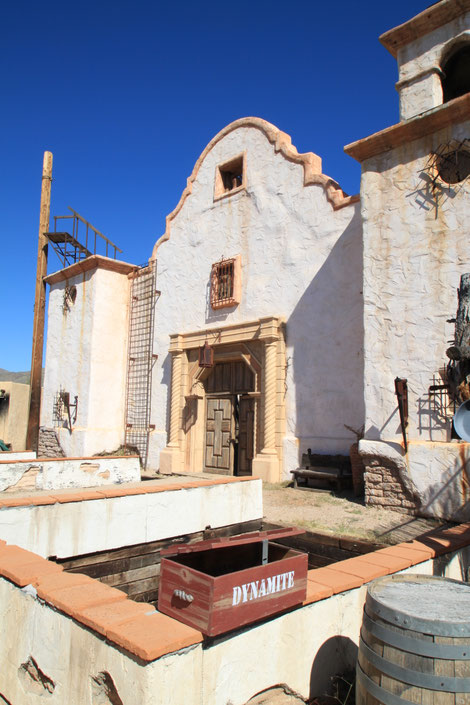 The Old Tucson church doesn't look quite hwo we remember it from John Wayne's "El Dorado" after the 1995 fire ravaged the movie town. 